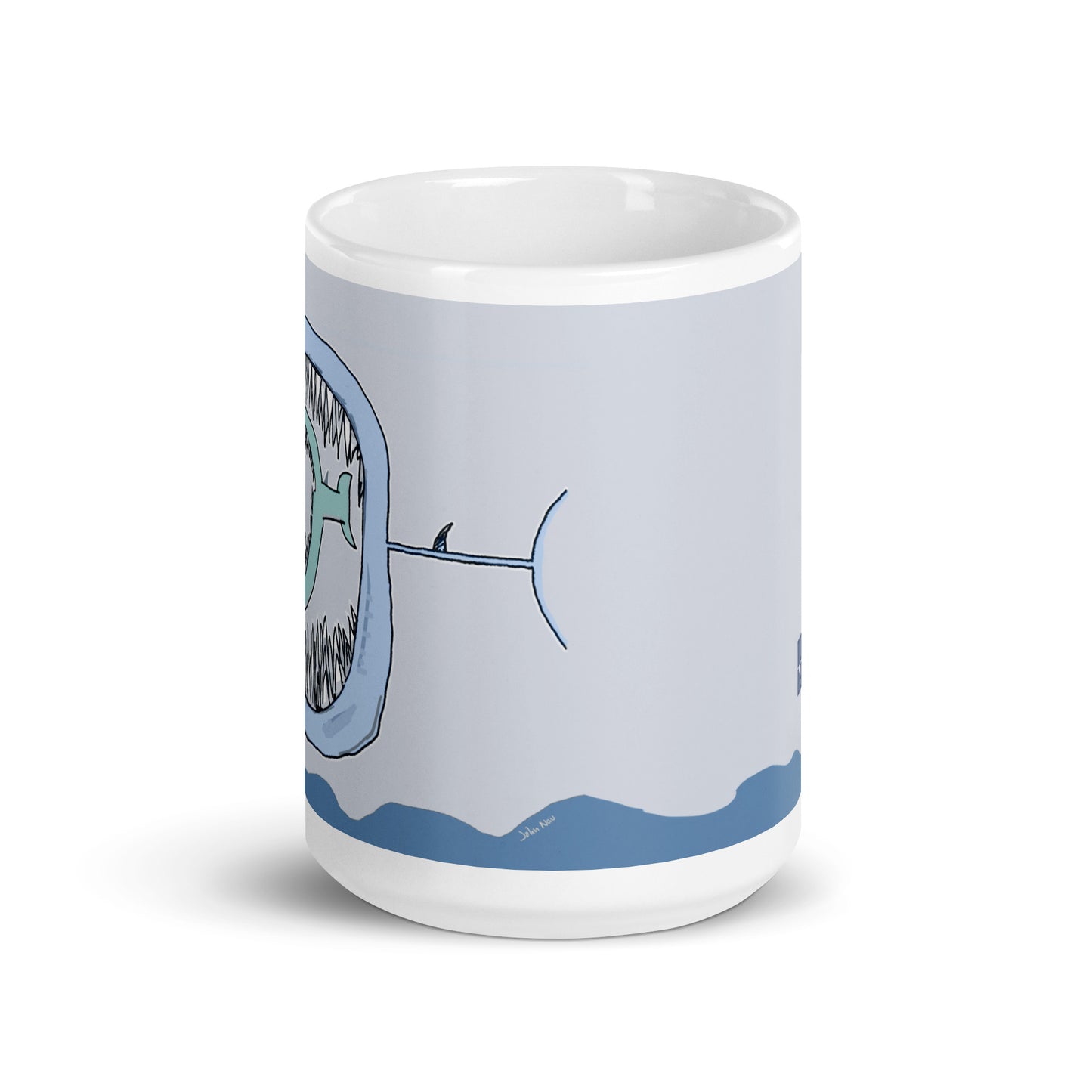 Fish Eat Fish White Glossy Mug