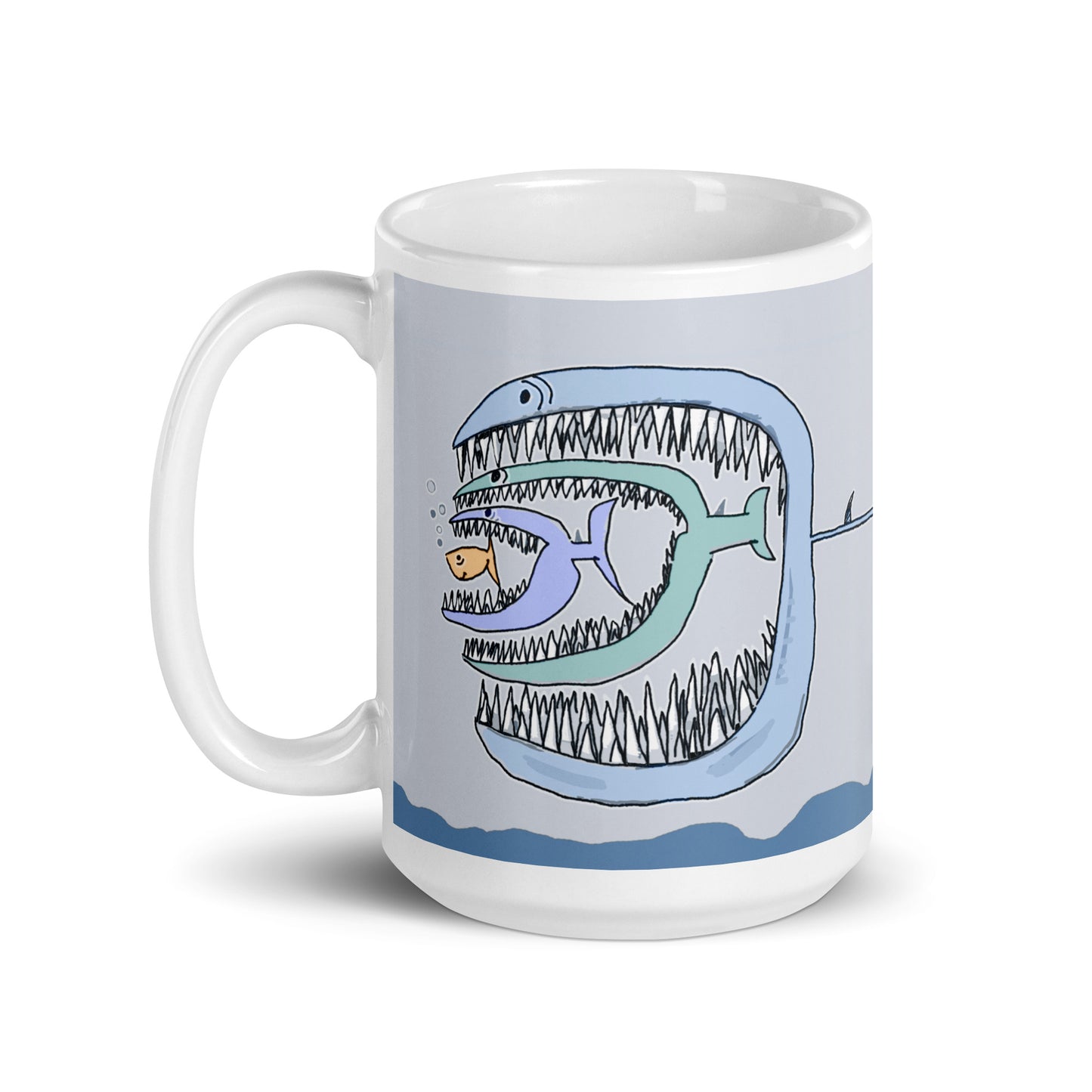 Fish Eat Fish White Glossy Mug