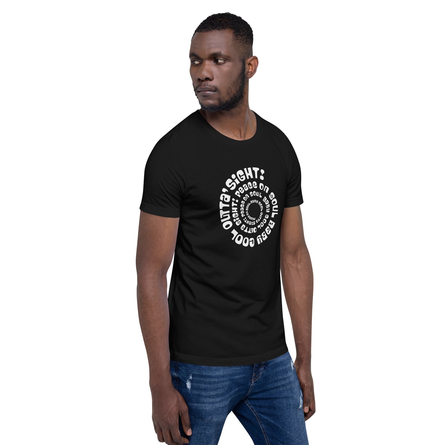 Peace On Soul Baby Cool Outta Sight Short Sleeve Unisex T-Shirt (white on dark)